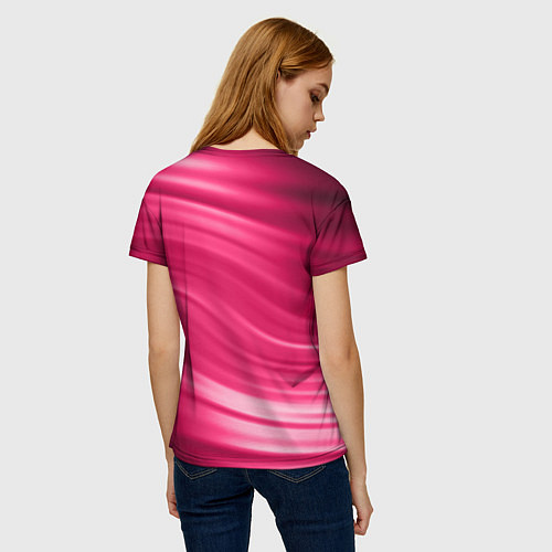 Женская футболка Абстрактный волнистый узор в красно-розовых тонах / 3D-принт – фото 4