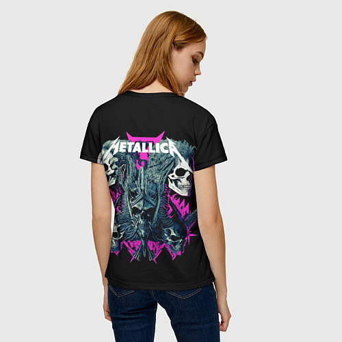Женская футболка Металлика на фоне черепов рокеров / 3D-принт – фото 4