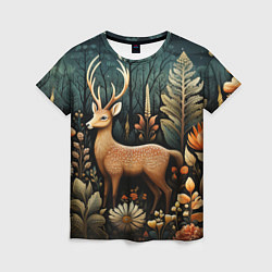 Женская футболка Лесной олень в стиле фолк-арт