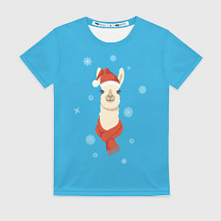 Футболка женская Милая лама в красной шляпе и шарфе, цвет: 3D-принт