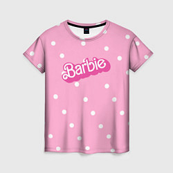 Женская футболка Барби - белый горошек на розовом