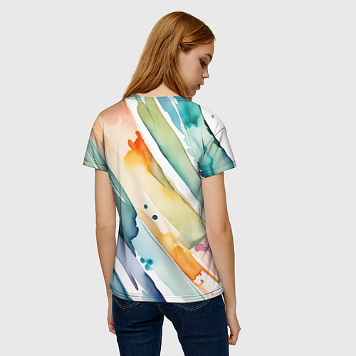 Женская футболка Цветный акварельные мазки - нейросеть / 3D-принт – фото 4
