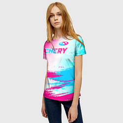 Футболка женская Chery neon gradient style: символ сверху, цвет: 3D-принт — фото 2