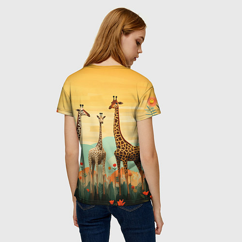 Женская футболка Три жирафа в стиле фолк-арт / 3D-принт – фото 4