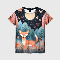 Женская футболка Лисичка в осеннем лесу фолк-арт