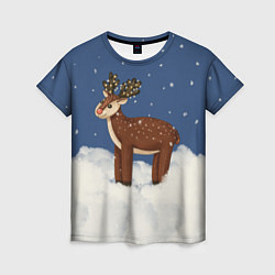 Женская футболка Олень Рудольф снежной ночью