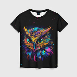 Женская футболка Разноцветная цифровая сова - нейросеть