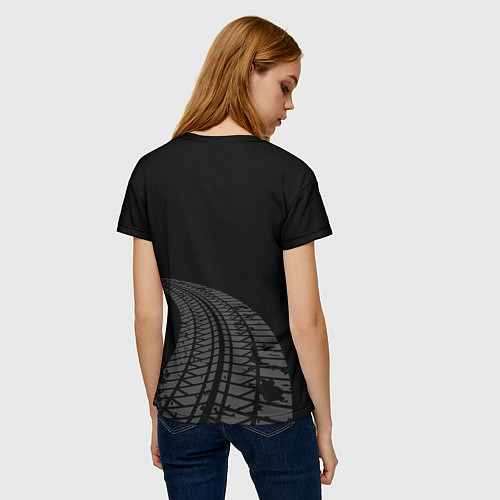 Женская футболка Lexus speed на темном фоне со следами шин: символ / 3D-принт – фото 4