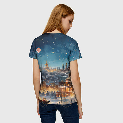 Женская футболка Ночной новогодний город / 3D-принт – фото 4