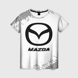 Женская футболка Mazda speed на светлом фоне со следами шин