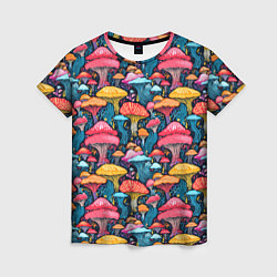 Женская футболка Разноцветные грибы причудливый паттерн