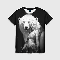 Женская футболка Блондинка с большим белым медведем