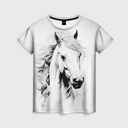 Женская футболка Лошадь белая на ветру