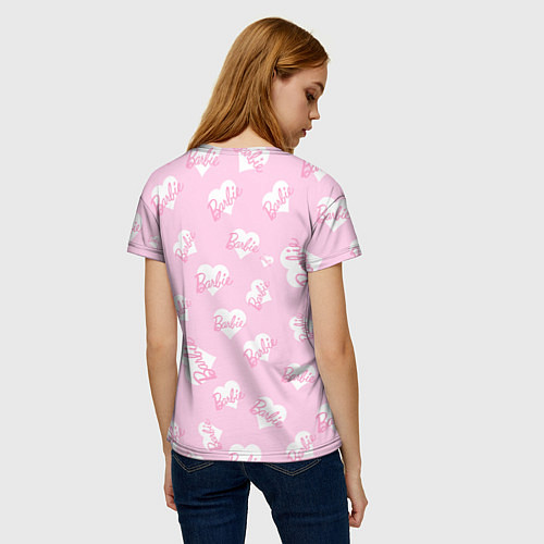 Женская футболка Барби: белые сердца на розовом паттерн / 3D-принт – фото 4
