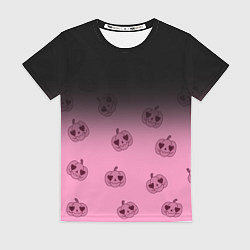 Женская футболка Черно-розовый градиент и хэллоуинские тыквы паттер