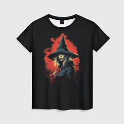 Женская футболка Ведьма в шляпе кровавый фон