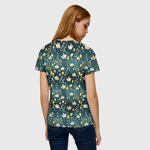 Женская футболка Цветочки на зеленом поле паттерн / 3D-принт – фото 4