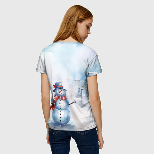 Женская футболка Новогодний день со снеговиком / 3D-принт – фото 4
