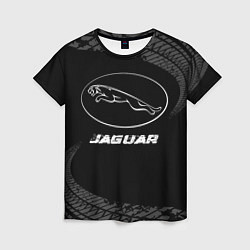 Женская футболка Jaguar speed на темном фоне со следами шин