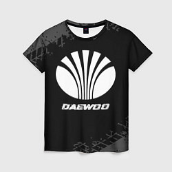 Женская футболка Daewoo speed на темном фоне со следами шин
