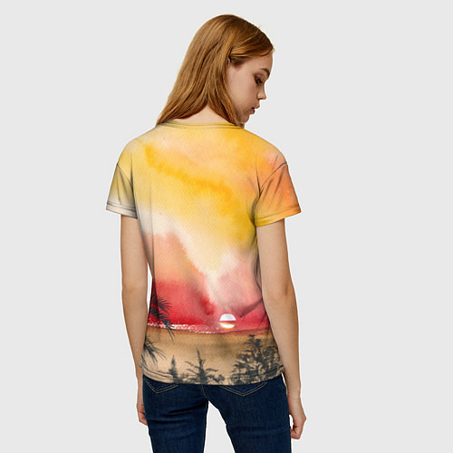 Женская футболка Тропический закат акварель / 3D-принт – фото 4
