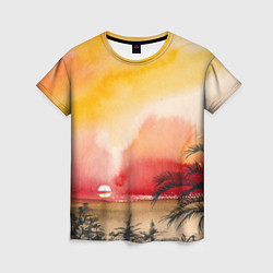 Женская футболка Тропический закат акварель