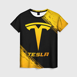 Женская футболка Tesla - gold gradient