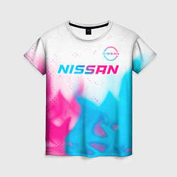 Женская футболка Nissan neon gradient style посередине