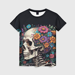 Женская футболка Скелет среди цветов