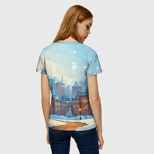 Женская футболка Новогодний город / 3D-принт – фото 4