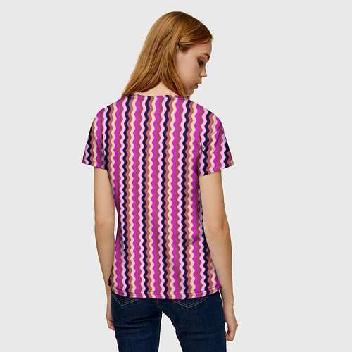 Женская футболка Тёмный розовы волнистый / 3D-принт – фото 4