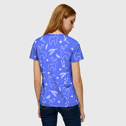 Женская футболка Синий рождественский принт с оленями / 3D-принт – фото 4