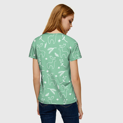 Женская футболка Зеленый рождественский узор с оленями / 3D-принт – фото 4