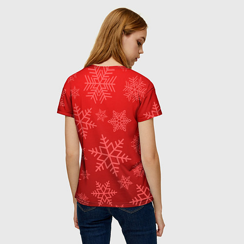 Женская футболка Красные снежинки / 3D-принт – фото 4