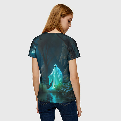 Женская футболка Светящийся зеленым призрак в лесу / 3D-принт – фото 4