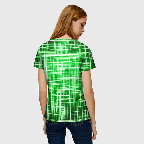 Женская футболка Зелёные неоновые полосы киберпанк / 3D-принт – фото 4