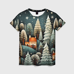 Женская футболка Ночной снегопад в лесу