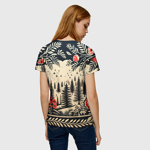 Женская футболка Новогодний лес с узорами / 3D-принт – фото 4