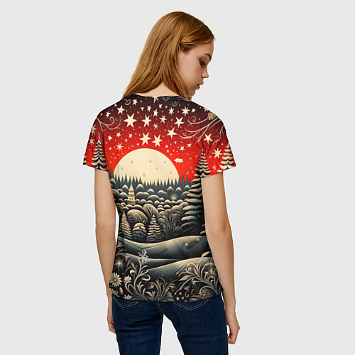 Женская футболка Новогодняя сказка зимний рисунок / 3D-принт – фото 4
