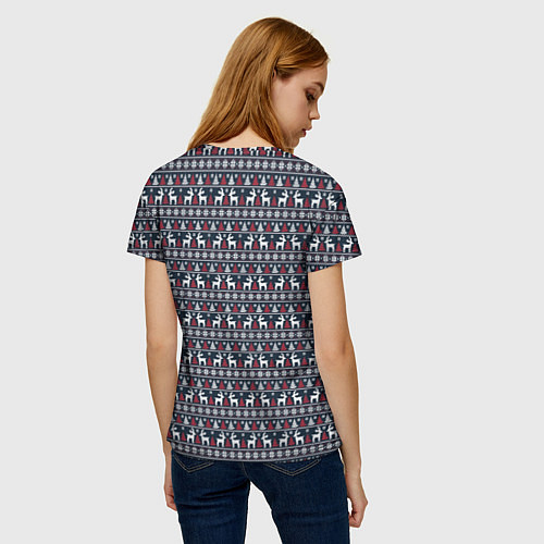 Женская футболка Новогодние олени с елочками / 3D-принт – фото 4