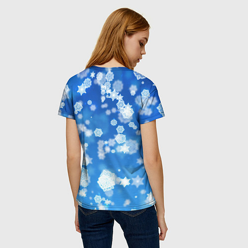 Женская футболка Декоративные снежинки на синем / 3D-принт – фото 4