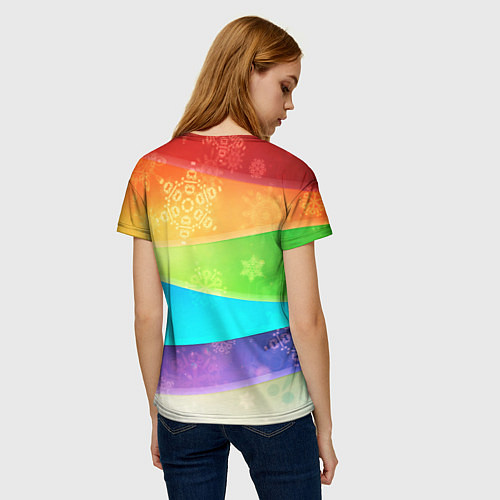 Женская футболка Абстрактный разноцветный волнистый фон со снежинка / 3D-принт – фото 4