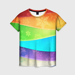 Женская футболка Абстрактный разноцветный волнистый фон со снежинка