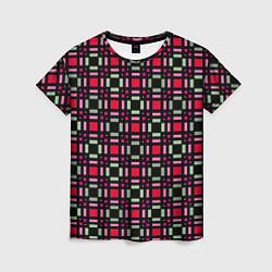 Женская футболка Красно-черный зеленый геометрический узор