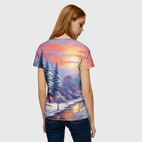 Женская футболка Заснеженный новогодний лес чудес / 3D-принт – фото 4