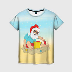 Женская футболка Дед Мороз на море