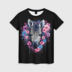 Женская футболка Портрет зебры в цветах