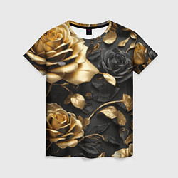 Женская футболка Металлические розы золотые и черные