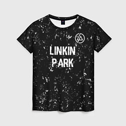 Женская футболка Linkin Park glitch на темном фоне посередине