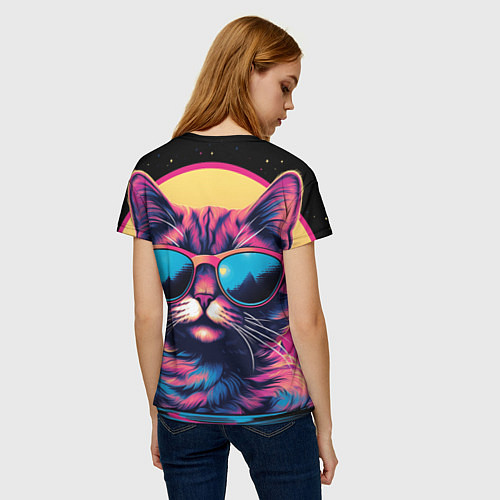 Женская футболка Котофей в очках - pop-art / 3D-принт – фото 4